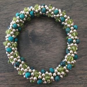 Sterling Silver, Peridot & Turquoise Beaded Bracelet
